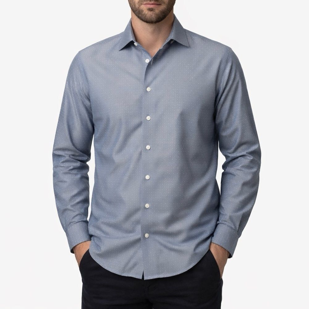 Egara Men's Blue White Dots Long Sleeve Button-Up Dress Shirt Size XL
